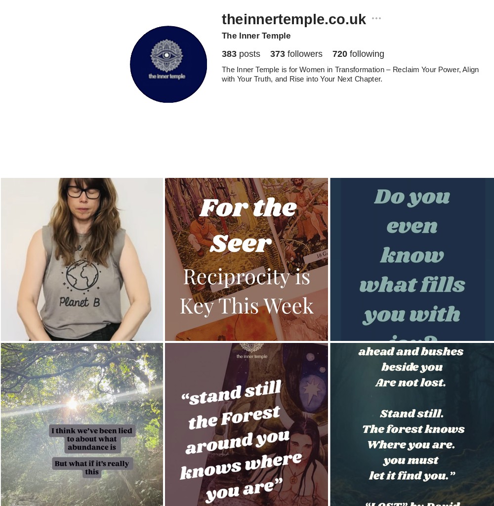 The Inner Temple Instagram profile before optimisation — plain bio paragraph, no highlight covers