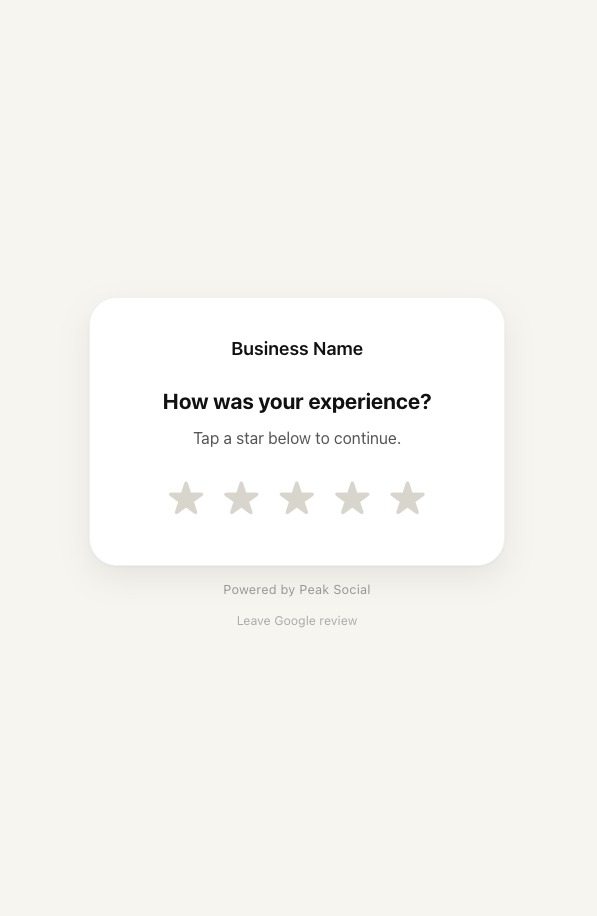 Branded review page asking the customer how their experience was