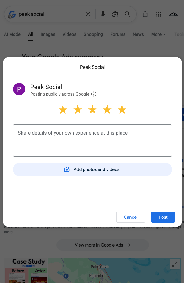 Customer redirected to leave a public Google review