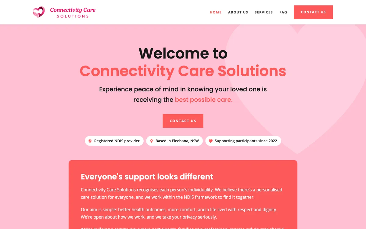 Home page of the Connectivity Care Solutions website